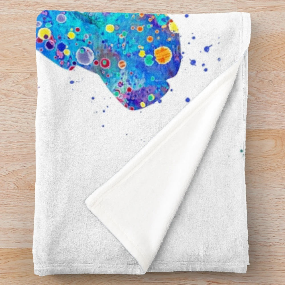 Colorful watercolor illustration of an ice hockey goalie on a plush blanket