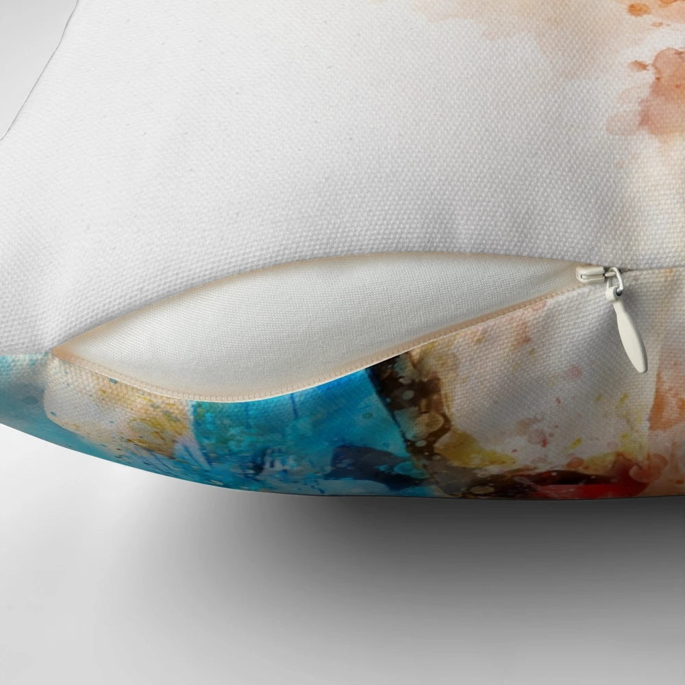 Colorful watercolor painting of a kingfisher bird on a decorative pillow
