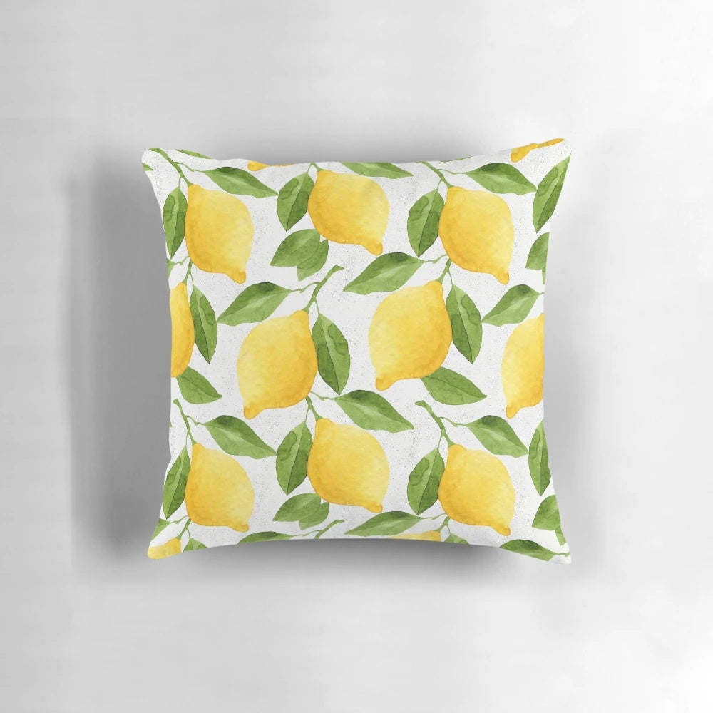 Bright watercolor lemon pattern decorative throw pillow for home and couch