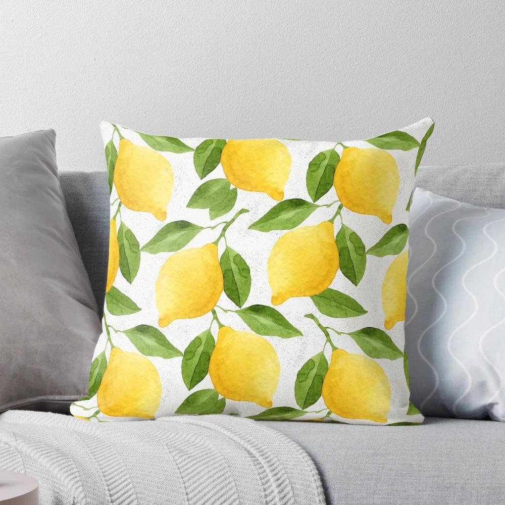 Bright watercolor lemon pattern decorative throw pillow for home and couch