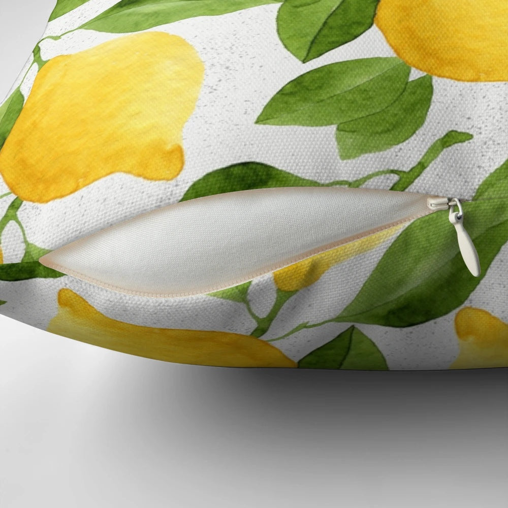 Bright watercolor lemon pattern decorative throw pillow for home and couch