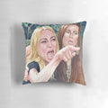 Colorful watercolor painting depicting an angry woman yelling at a surprised cat