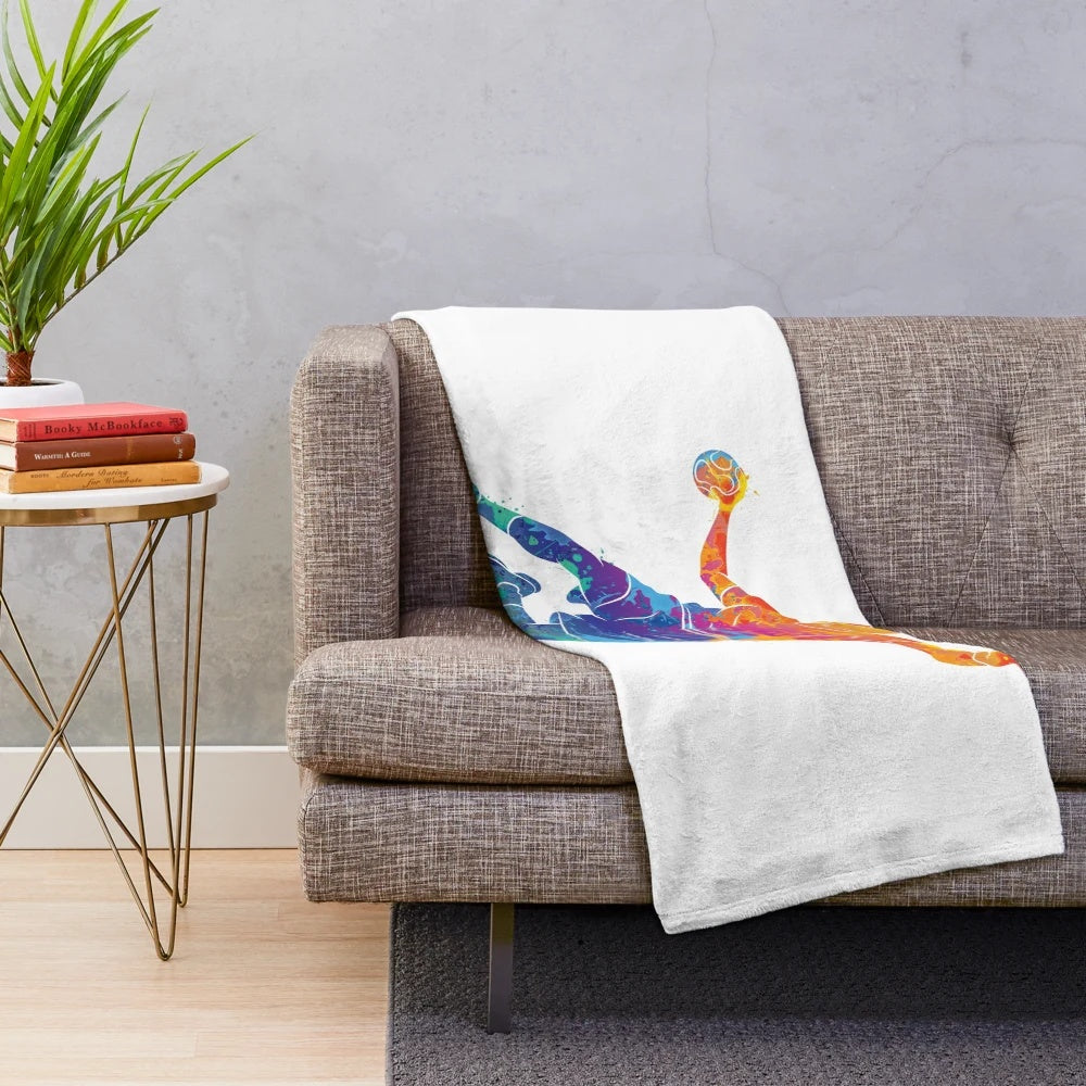 Colorful watercolor design plush blanket for sports enthusiasts
