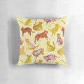 Decorative throw pillow featuring a vibrant watercolor painting of tigers and leopards in the African savannah