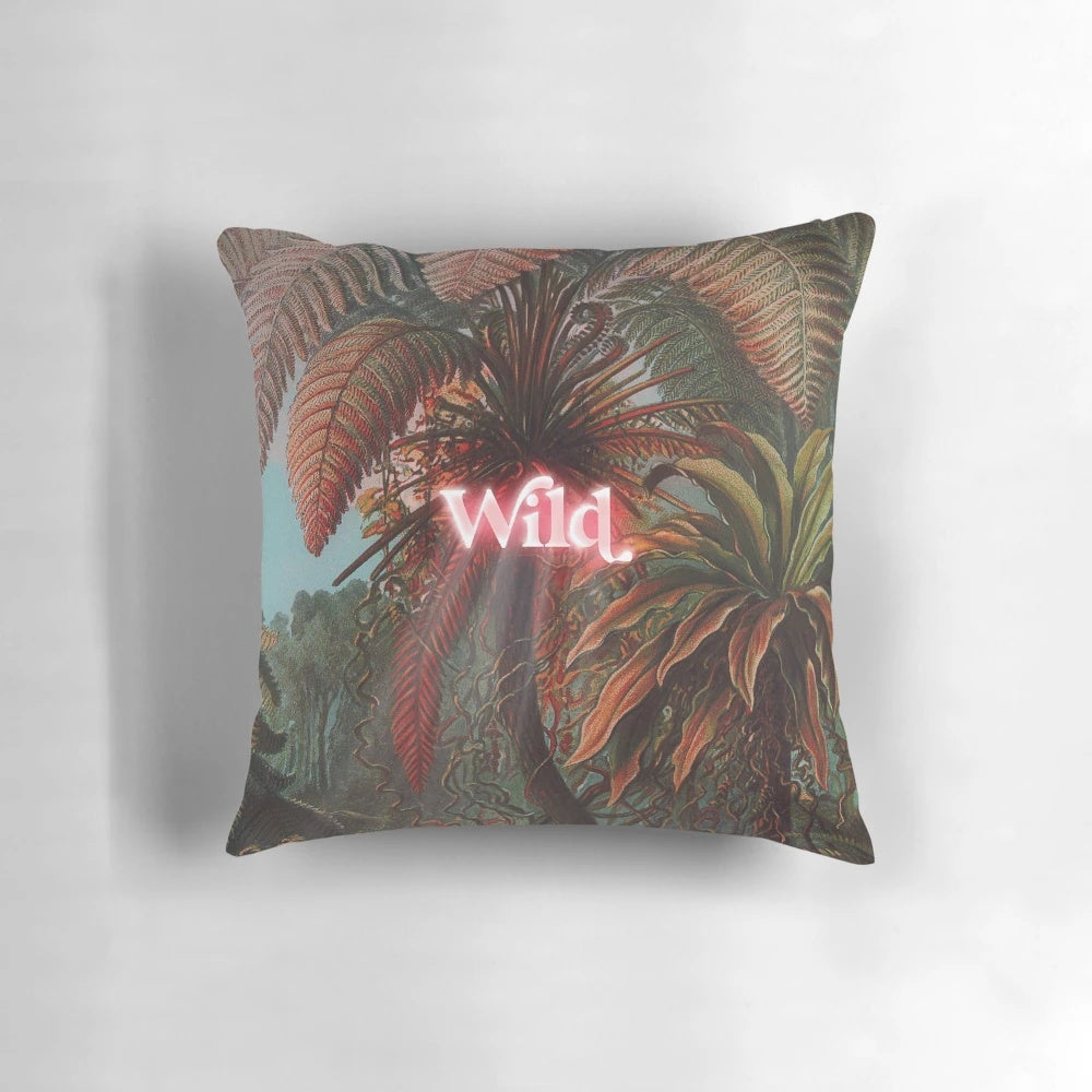 Colorful wild pillow with tropical fern and plant pattern, modern art design