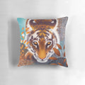 Colorful floral tiger print pillow with a nature-inspired design