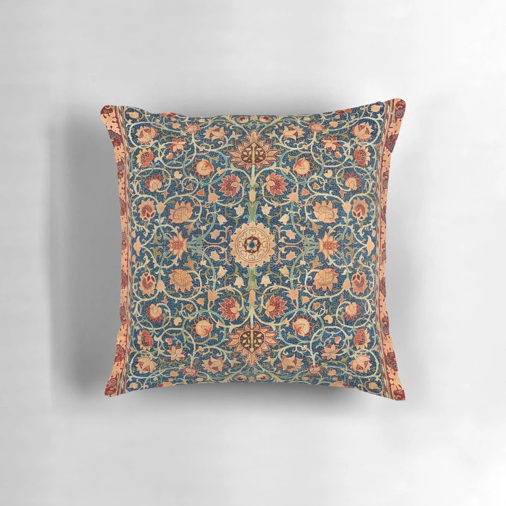 Luxurious William Morris floral carpet print pillow with a vintage, nature-inspired design