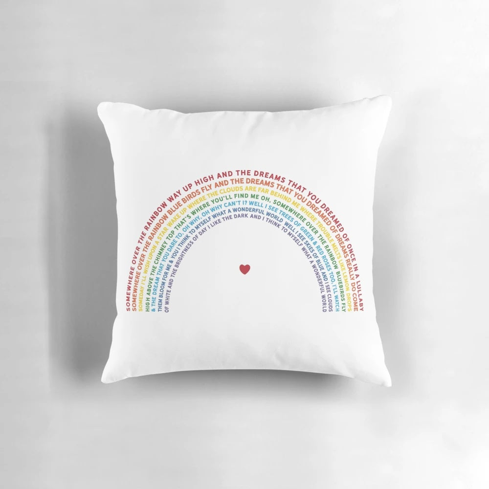 Colorful "Over the Rainbow" pillow inspired by the Wizard of Oz movie and Hawaiian wedding song