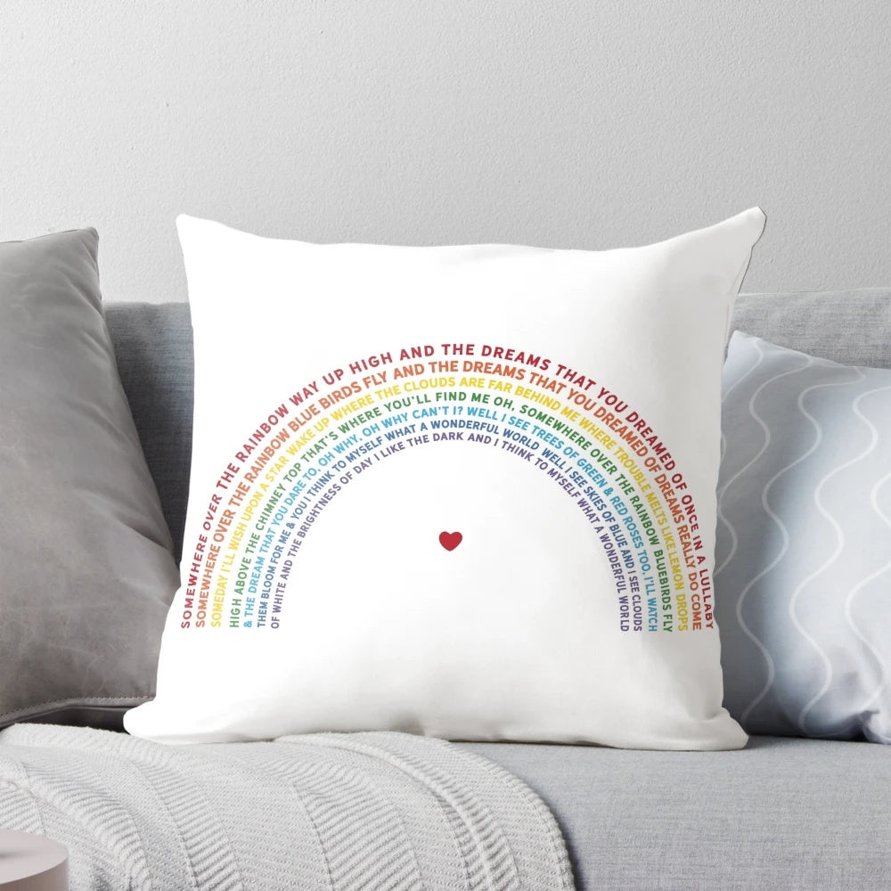 Colorful "Over the Rainbow" pillow inspired by the Wizard of Oz movie and Hawaiian wedding song