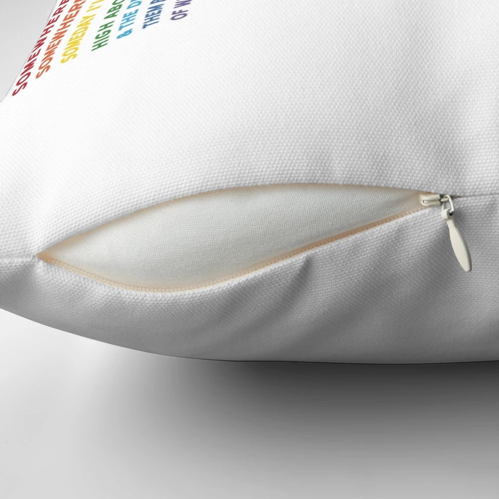 Colorful "Over the Rainbow" pillow inspired by the Wizard of Oz movie and Hawaiian wedding song
