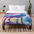 Colorful wolf plush blanket featuring legendary animal fantasy art