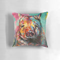Colorful wombat-themed decorative throw pillow with abstract pop art design