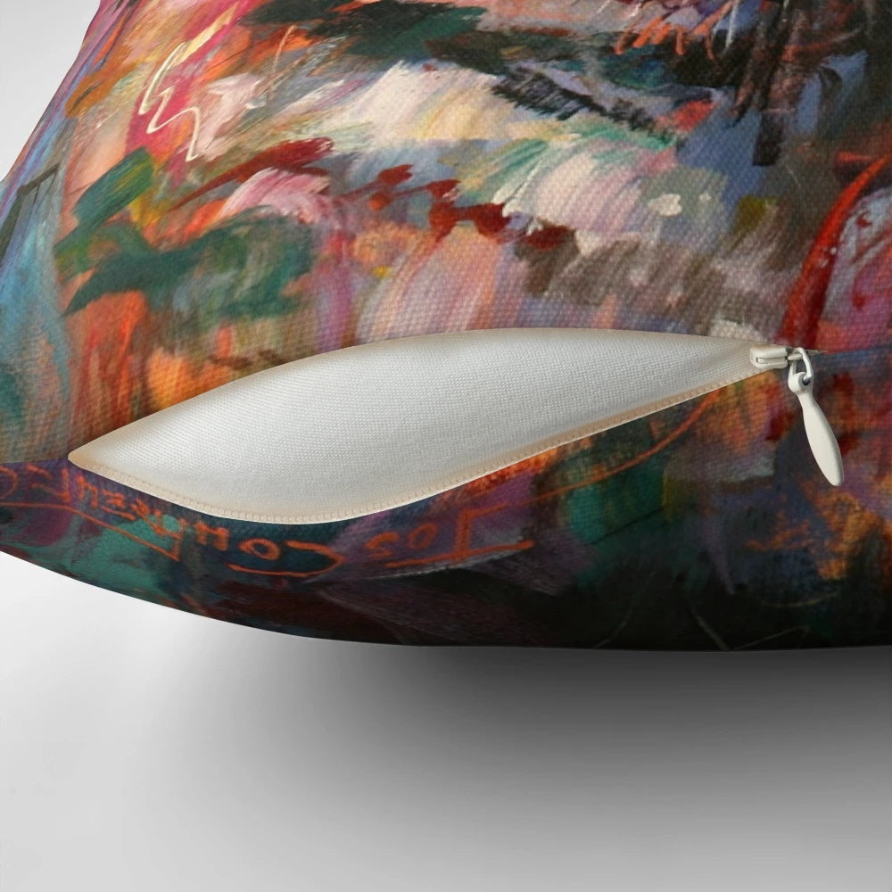 Colorful wombat-themed decorative throw pillow with abstract pop art design