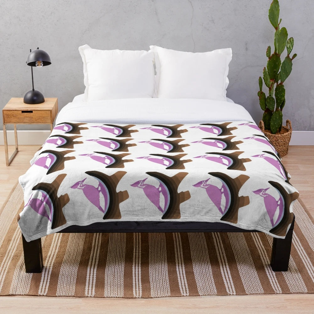 Woodpecker plush blanket featuring a vibrant, abstract design
