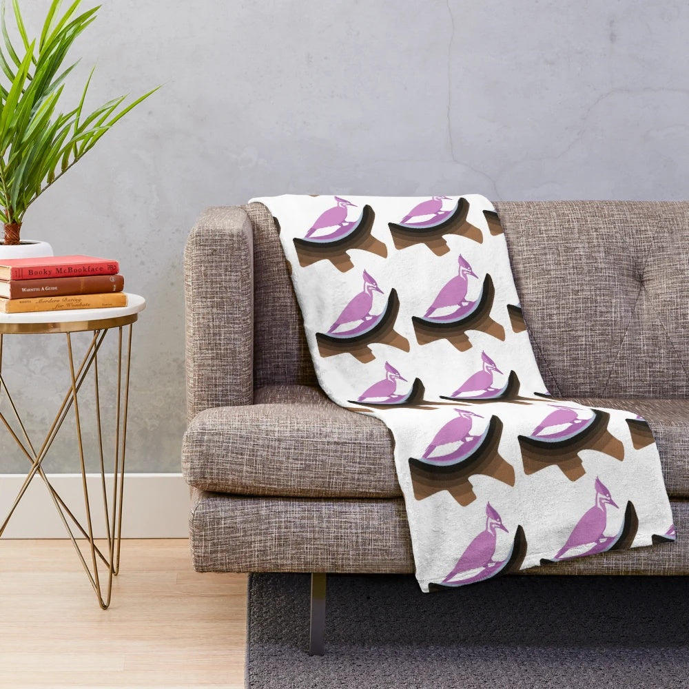 Woodpecker plush blanket featuring a vibrant, abstract design