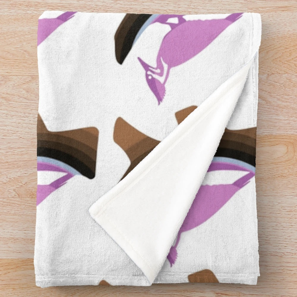 Woodpecker plush blanket featuring a vibrant, abstract design