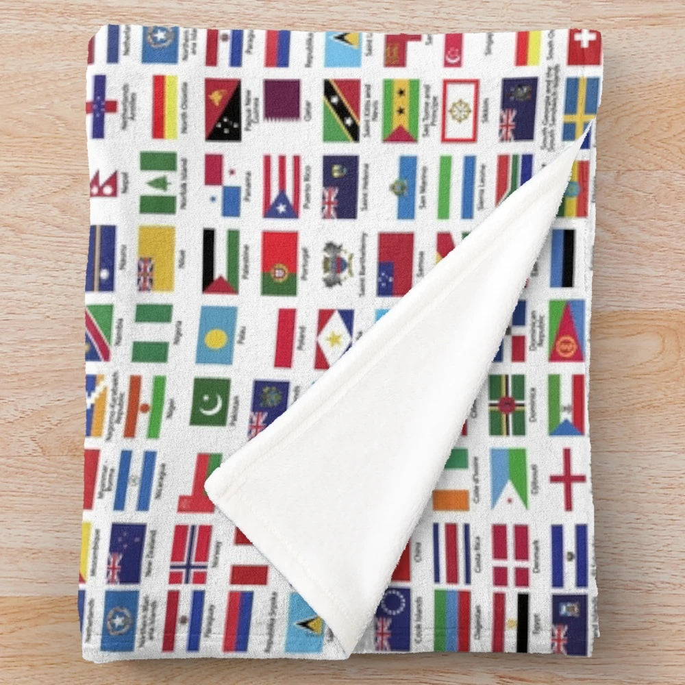 World flags plush blanket design featuring all country flags