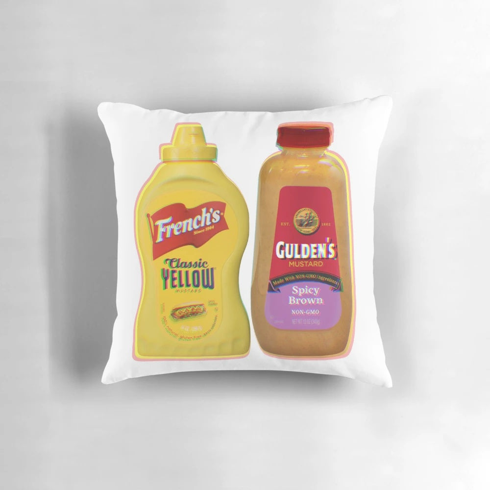 Colorful yellow and brown mustard abstract glitch pattern throw pillow