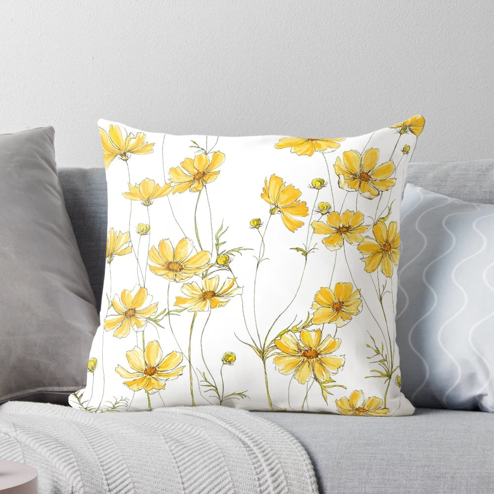 Closeup of yellow cosmos flowers in a floral and botanical garden design