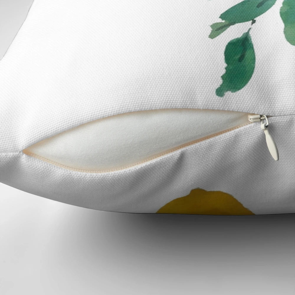 A beautiful hand-painted yellow lemon watercolor design decorative pillow.