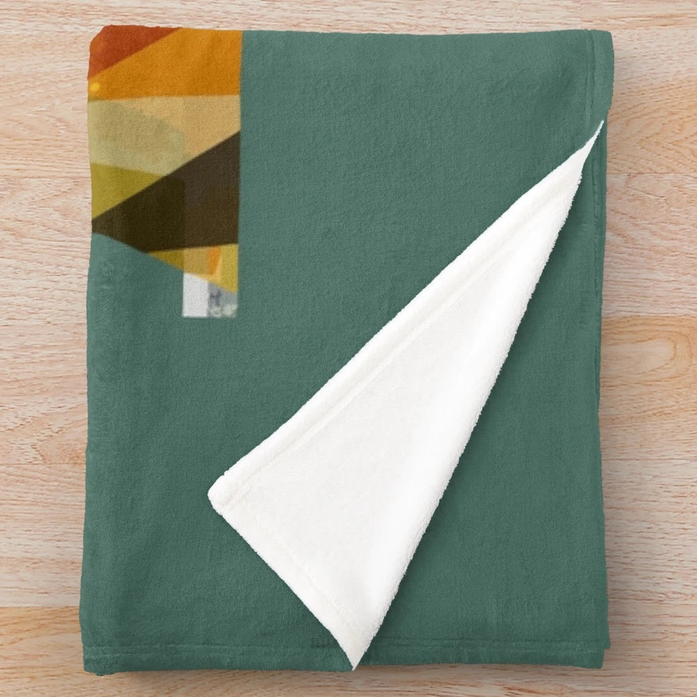 Colorful plush blanket featuring abstract shapes and landscapes inspired by the indie rock band Young the Giant.