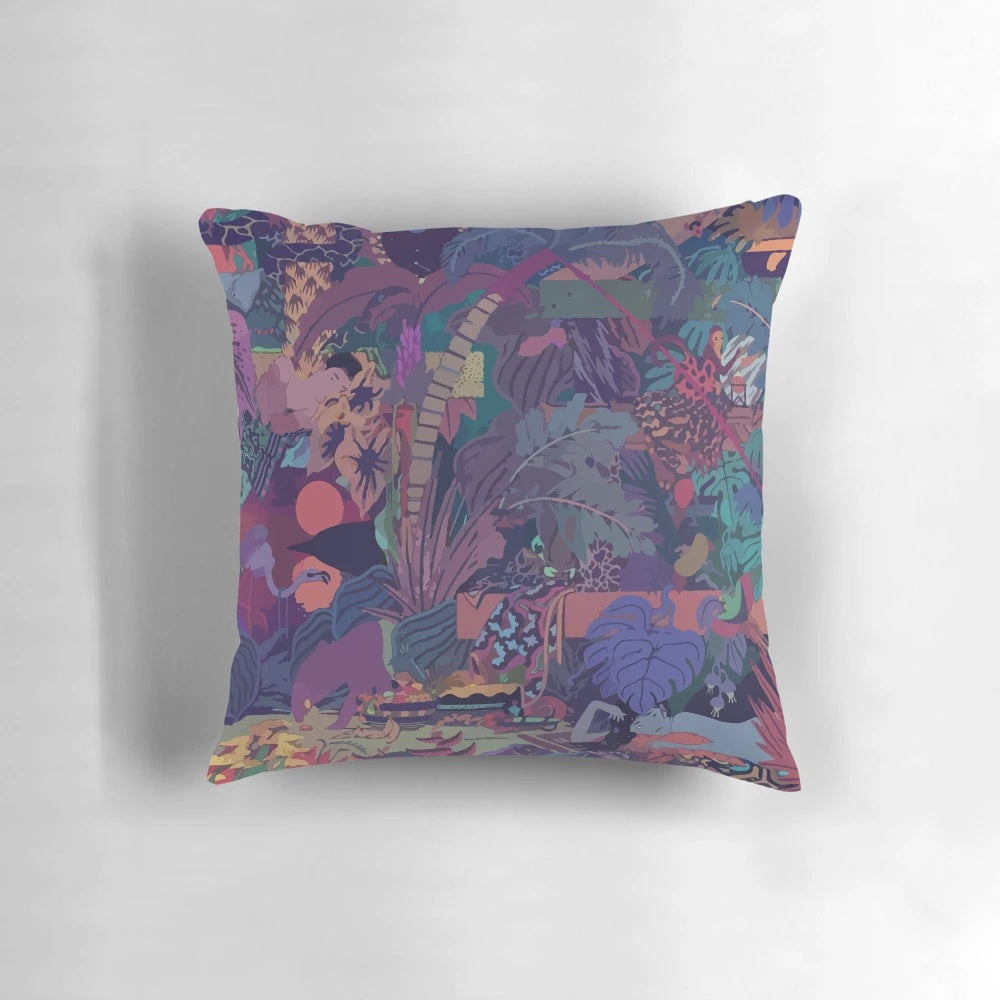 Colorful, vector-style pillow featuring the album cover art for Glass Animals' "ZABA" album