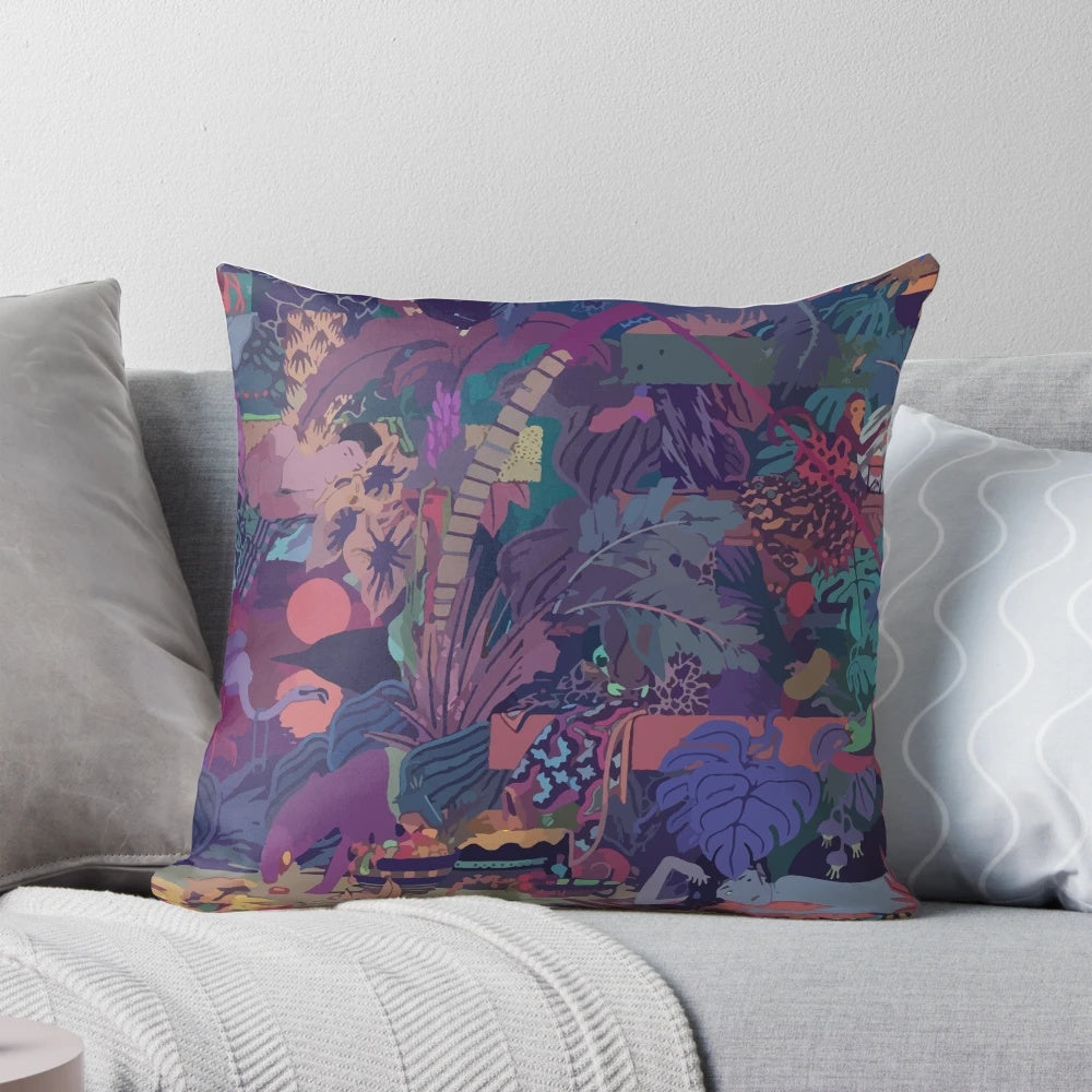 Colorful, vector-style pillow featuring the album cover art for Glass Animals' "ZABA" album