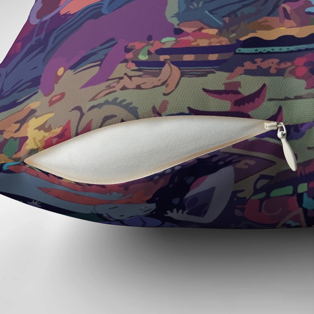 Colorful, vector-style pillow featuring the album cover art for Glass Animals' "ZABA" album