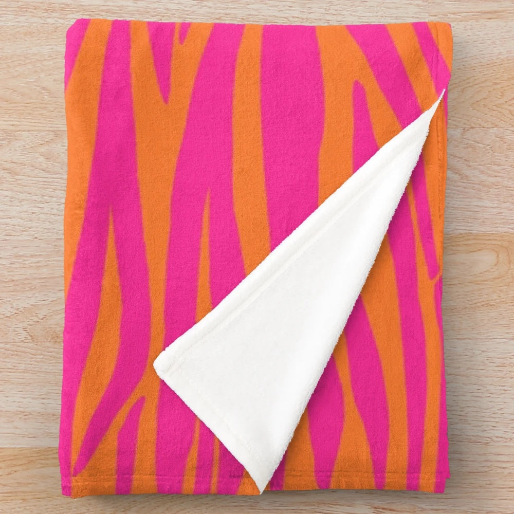 Colorful pink and orange zebra stripes plush blanket