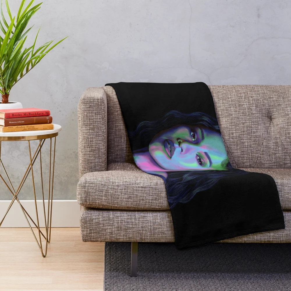 Colorful plush blanket featuring a pop art-style portrait of actress Zendaya