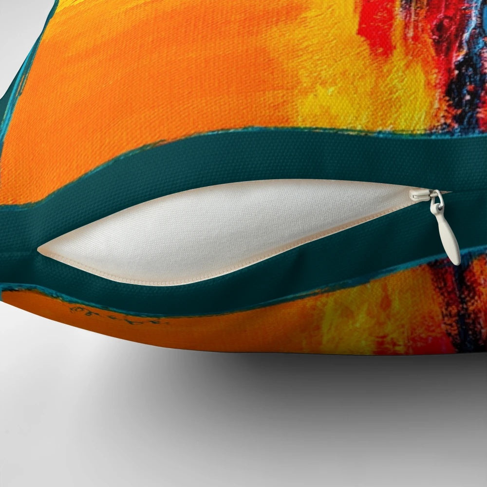 Pillow with a vibrant zia symbol, the iconic sun design of New Mexico, in rich southwestern colors.