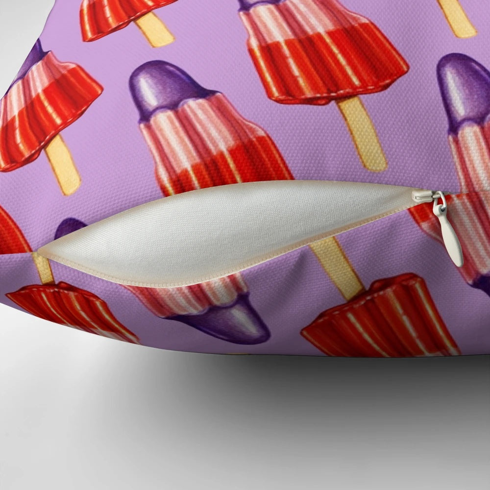 Colorful zoom ice lolly patterned pillow for a fun, retro-inspired summer look