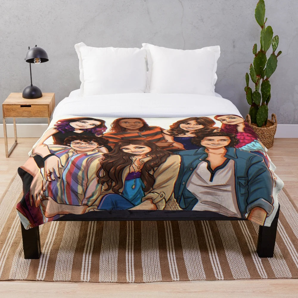 Victorious themed plush blanket with characters from the Nickelodeon TV show