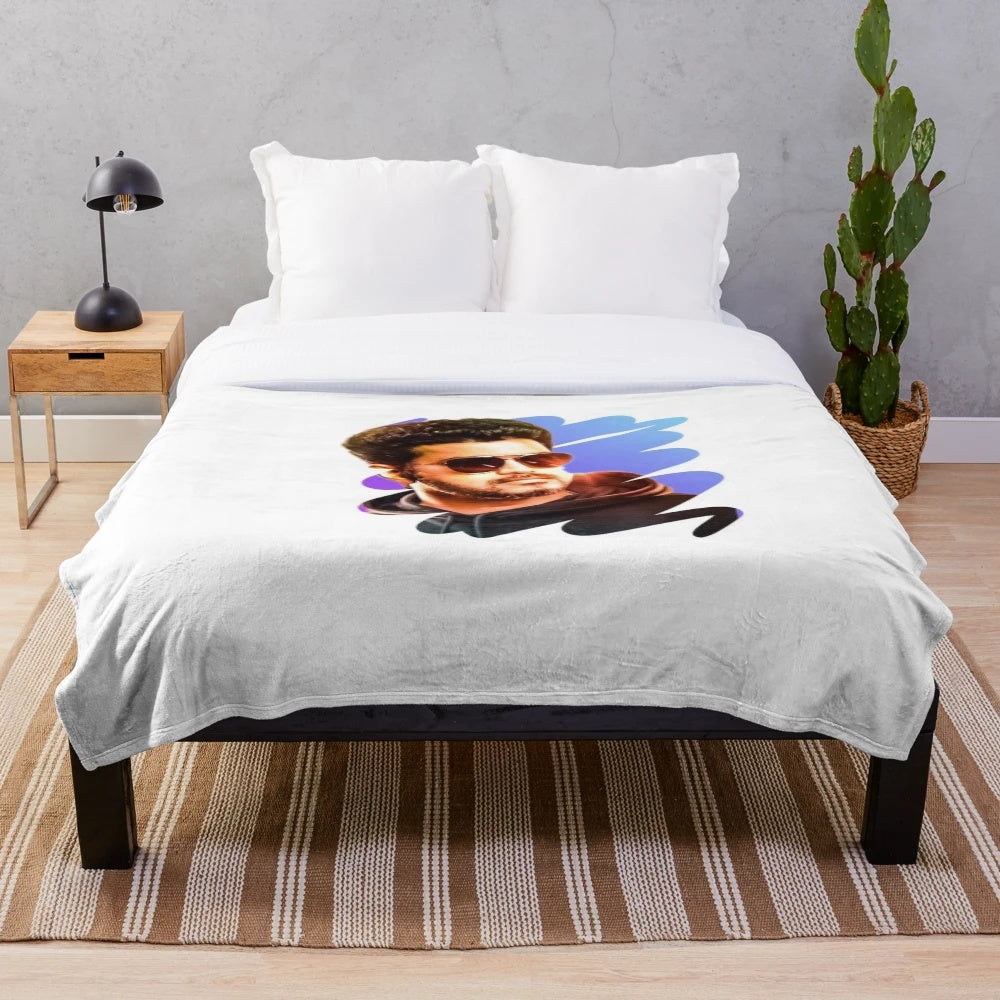 Plush Blanket Featuring Vijay, the Renowned Tamil Cinema Actor