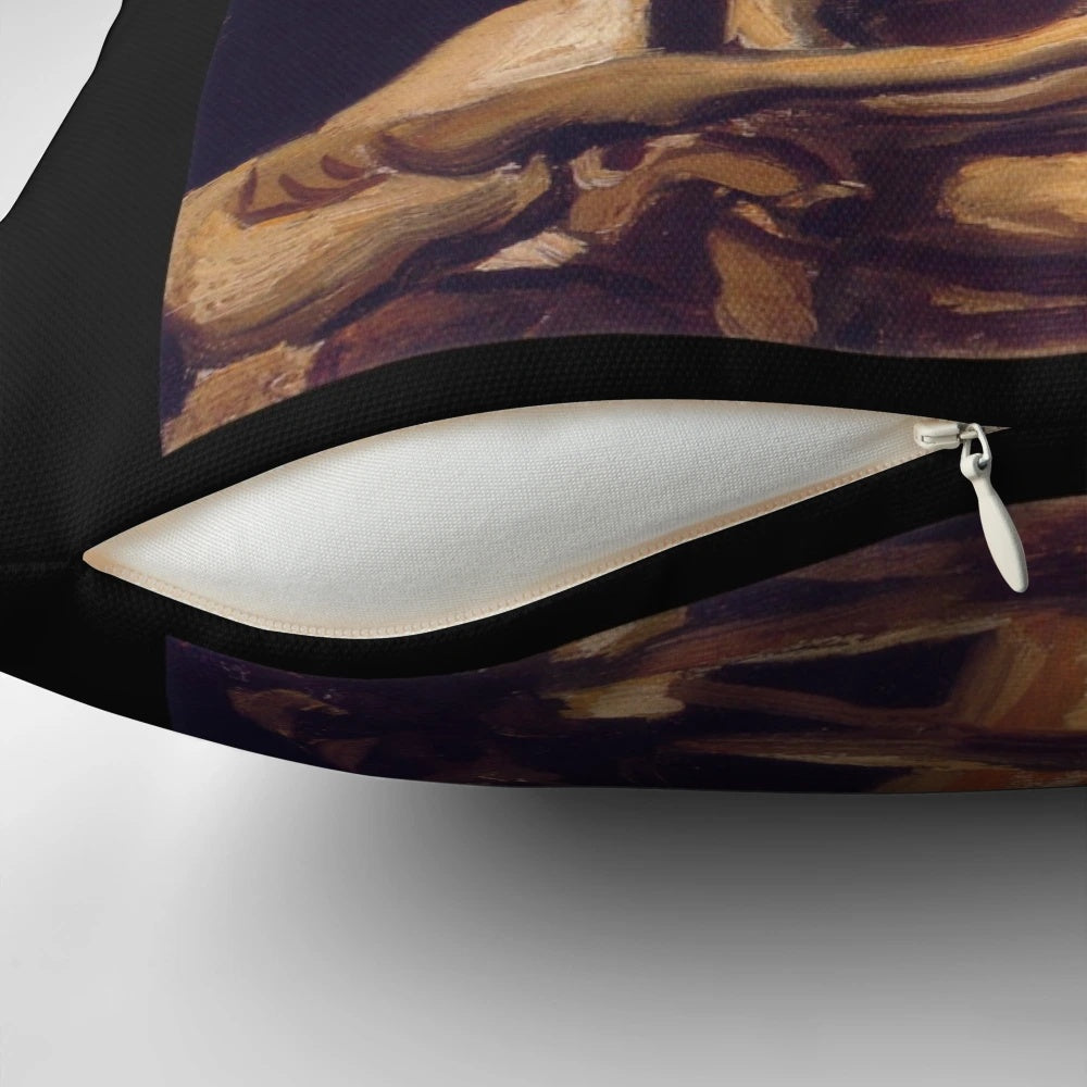 Decorative pillow featuring Vincent Van Gogh's famous painting 'Skull with Burning Cigarette