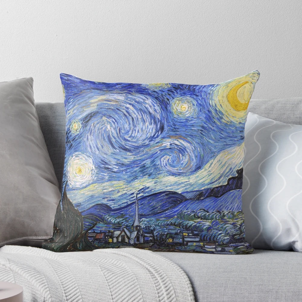 Starry Night Painting by Vincent Van Gogh - Pillow with Fine Art Reproduction