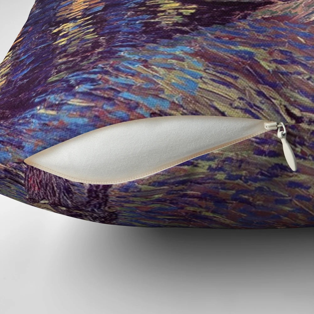 Vibrant oil painting of the Starry Night over the Rhone by the renowned artist Vincent van Gogh, printed on a high-quality pillow.
