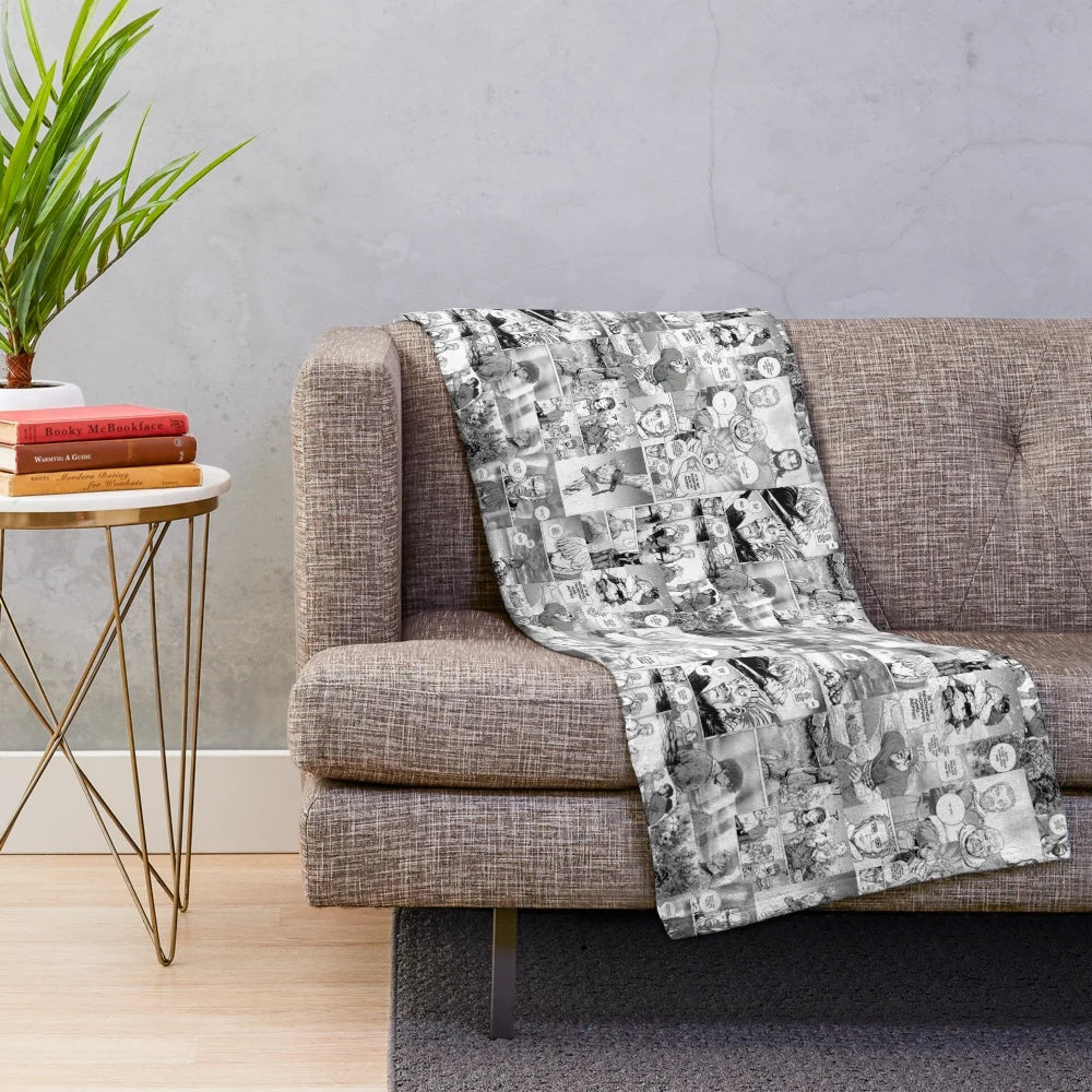 Vinland Saga inspired plush blanket featuring a collage of characters from the popular manga series