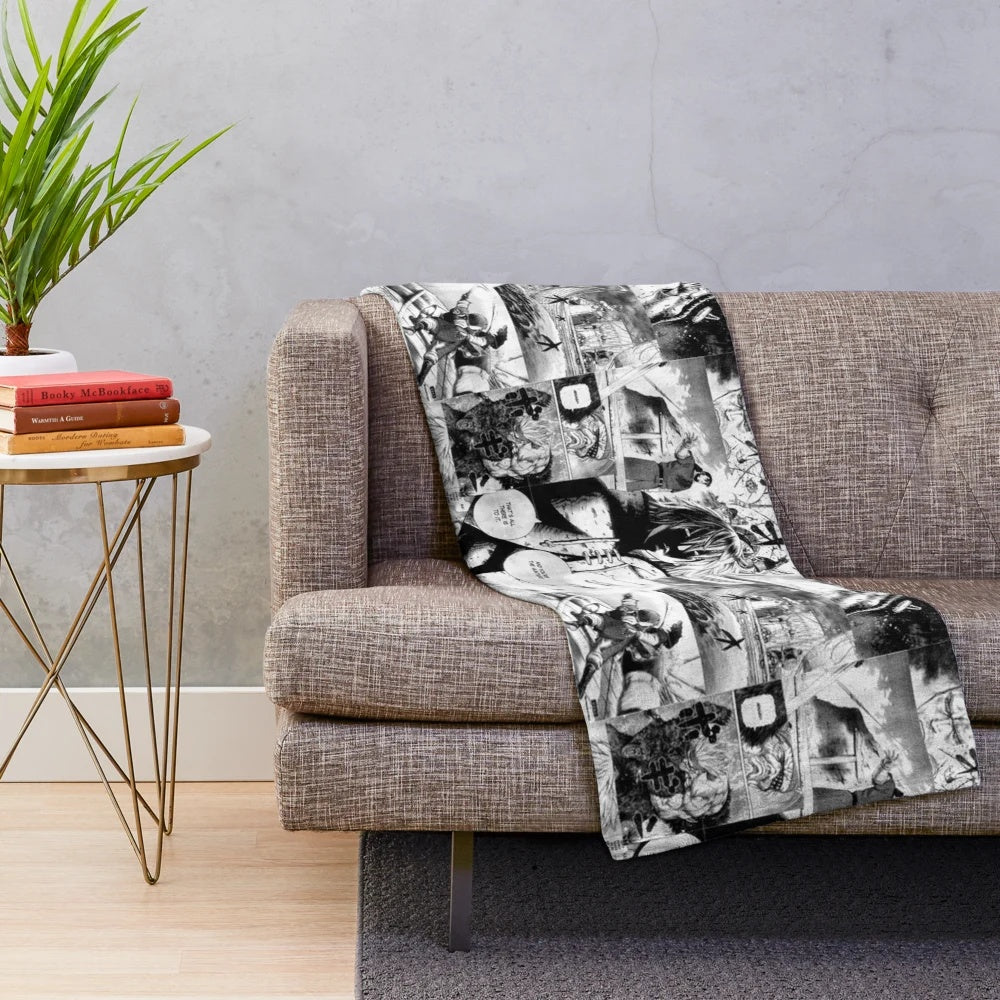 Vinland Saga manga-inspired collage plush blanket featuring characters Thorfinn, Askeladd, and Thors