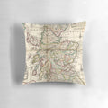 Vintage 1718 map of Scotland printed on a decorative throw pillow, highlighting the historical geography and cartography of the country.