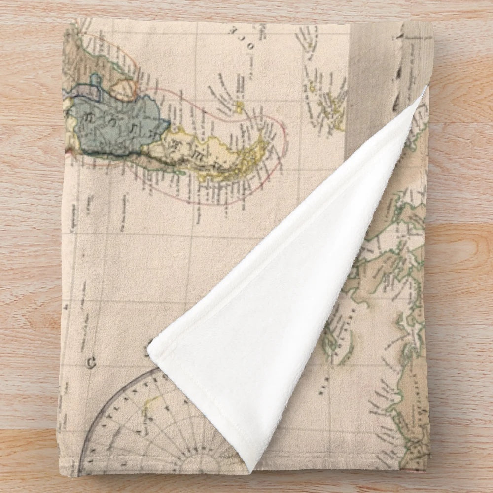 Vintage 1852 world map printed on a cozy plush blanket