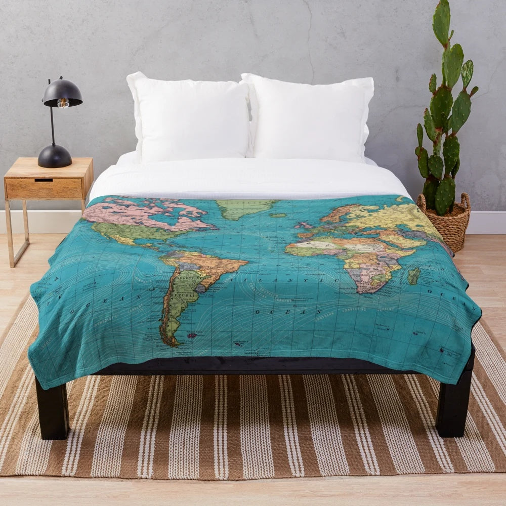 Vintage 1897 world map plush blanket