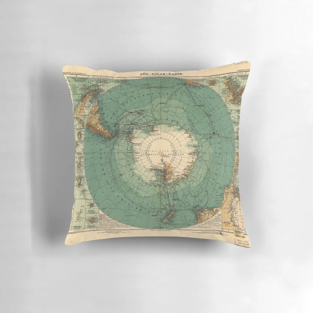Vintage 1912 map of Antarctica (Süd-Polar-Karte) printed on a soft, comfortable pillow.