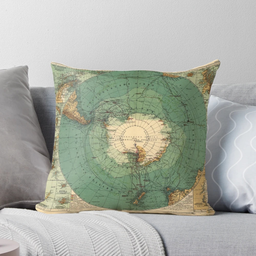 Vintage 1912 map of Antarctica (Süd-Polar-Karte) printed on a soft, comfortable pillow.