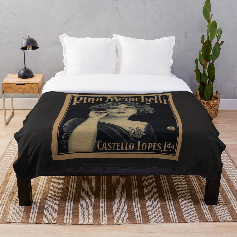 Plush blanket with image of Italian movie star Pina Menichelli from 1917