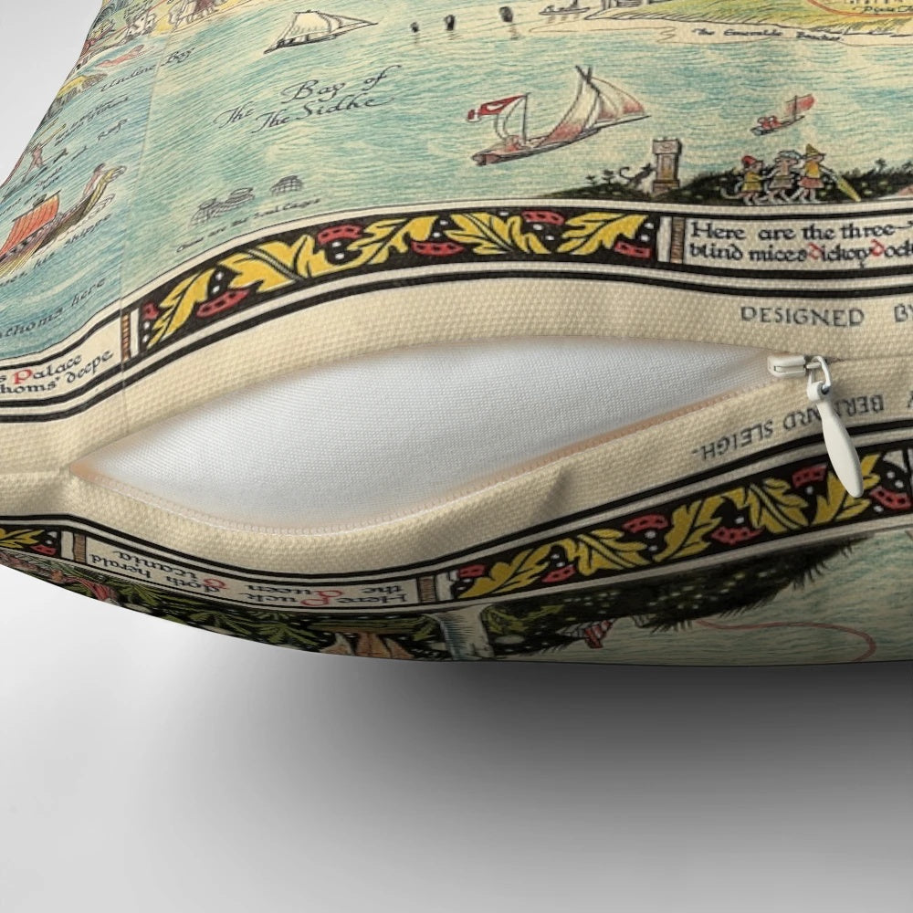 Vintage 1918 antique map of fairyland printed on a decorative pillow