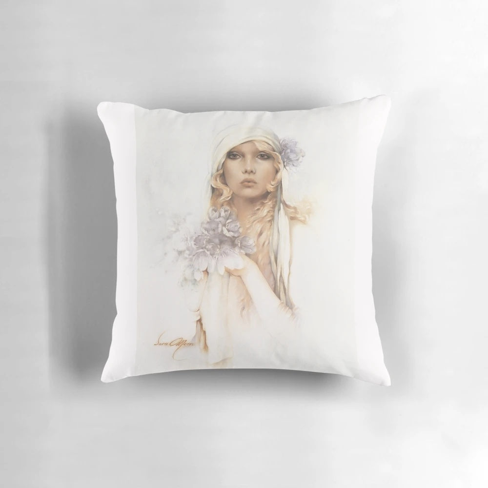 Vintage 1920s-inspired Sara Pillow featuring a woman's portrait in flowers