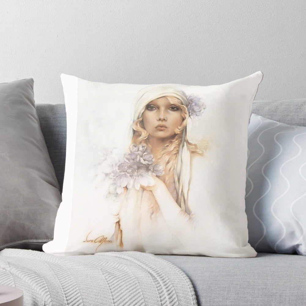 Vintage 1920s-inspired Sara Pillow featuring a woman's portrait in flowers