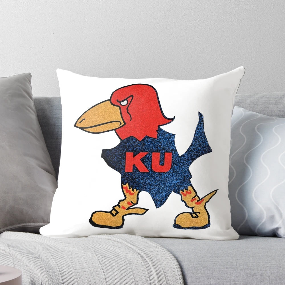 Vintage 1923 KU Jayhawks Pillow, Retro College Sports Memorabilia Decor