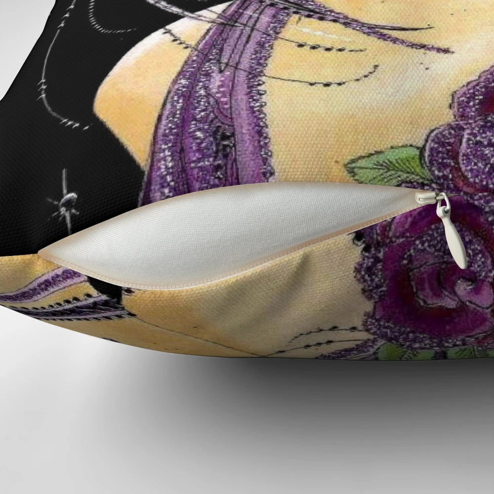 Vintage 1930s art deco style floral print throw pillow